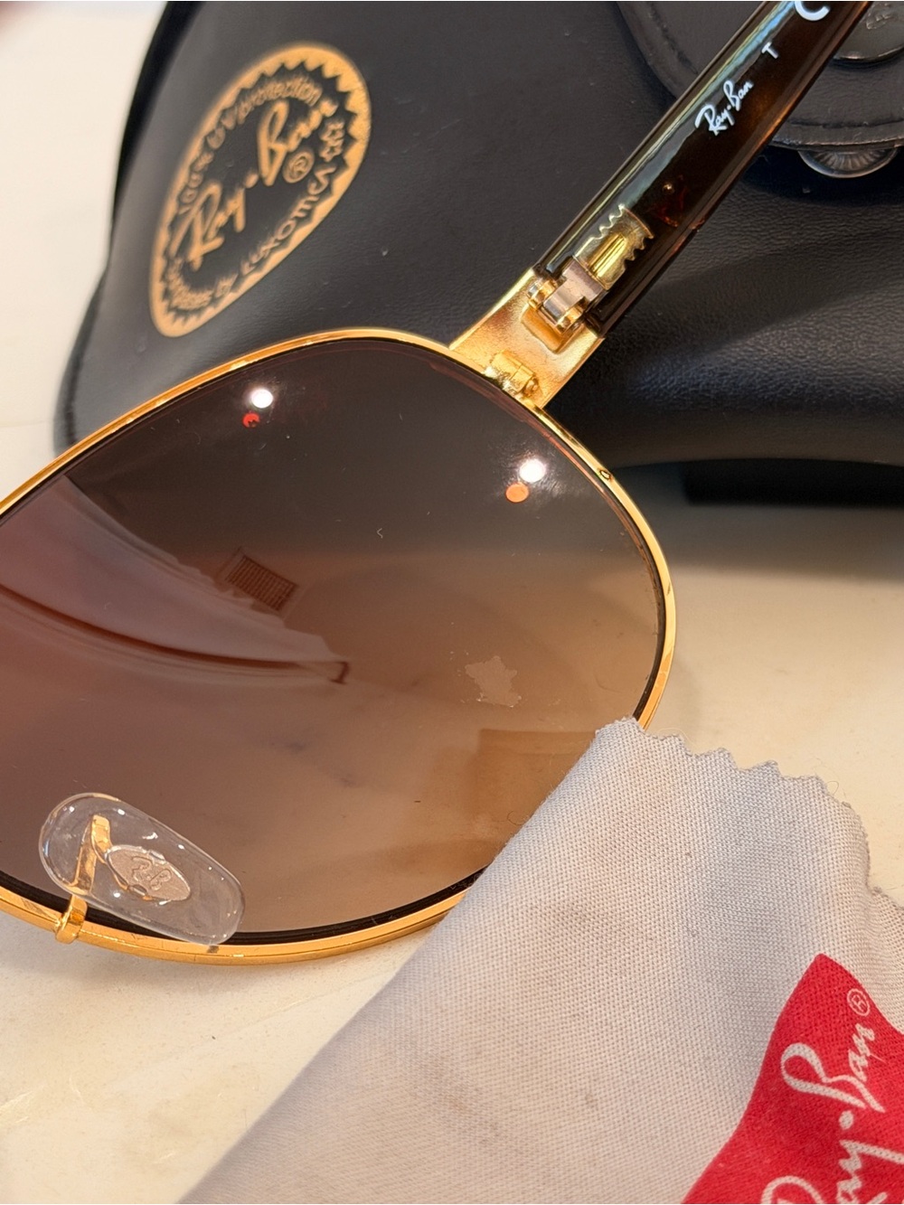 Ray-Ban Women’s Gold Aviator Sunglasses with Brown Lenses - Picture 6 of 6